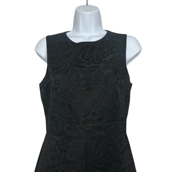 Theory Black Floral Jacquard Sleeveless Mini Dress Size 2 Fit & Flare Cocktail - Picture 6 of 11